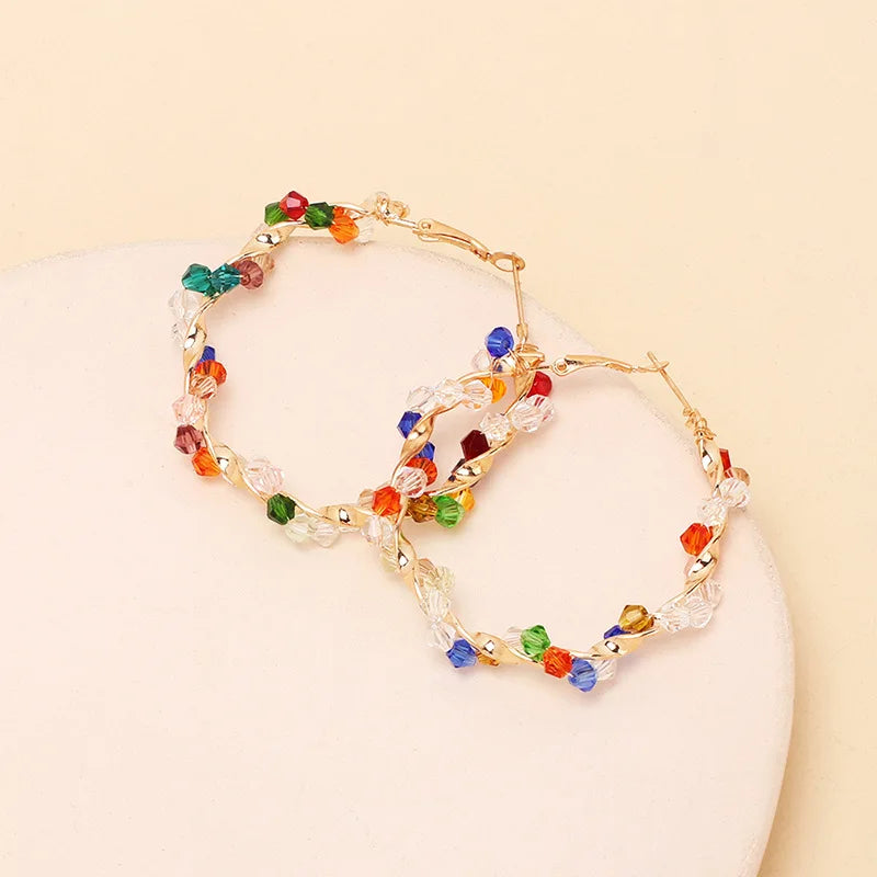 Colorful Crystal Hoop Earrings for Women New Fashion Big Round Circle Statement Earrings Wedding Party Bohemian Jewelry-Dollar Bargains Online Shopping Australia