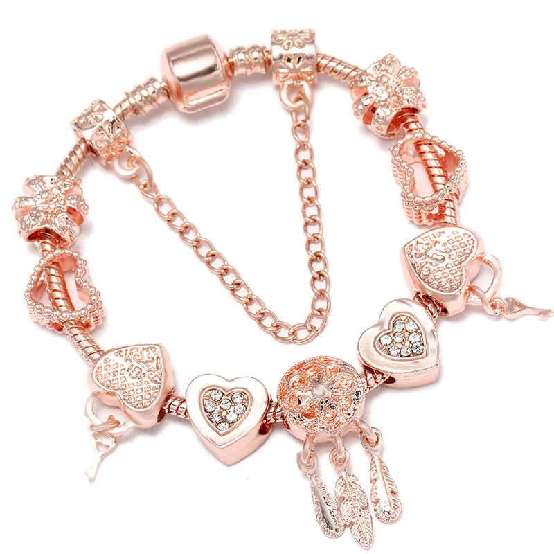 Rose Gold HAPPY Pendant Charm Bracelets Bangles Women Silver Plated Bracelet Handmade Jewelry Crystal-Dollar Bargains Online Shopping Australia