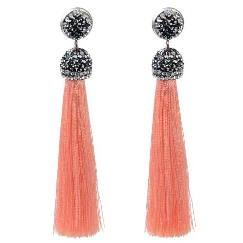 Long Tassel Earrings Handmade Bohemian Unusual Silk Crystal Dangle Drop Hanging Earrings-Dollar Bargains Online Shopping Australia