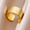 Rings for Women Gold Color Couple Jewelry Aesthetic Adjustable Punk Embossed Hollow Wide Ring-Dollar Bargains Online Shopping Australia