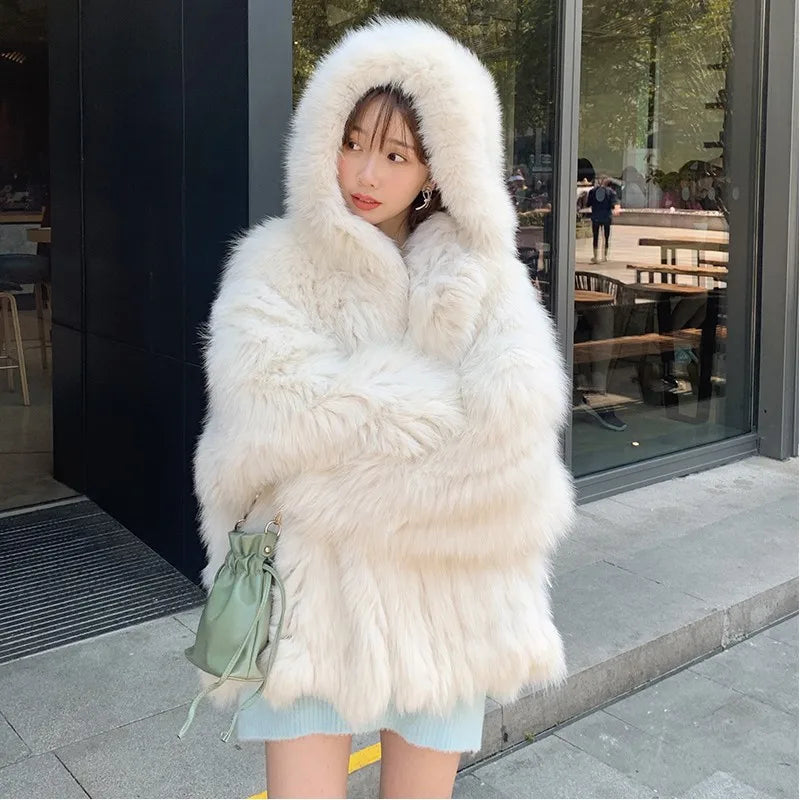 Plush Jacket Women Winter Outwear Hooded Coat Woman Loose Faux Fur Jacket Women-Dollar Bargains Online Shopping Australia