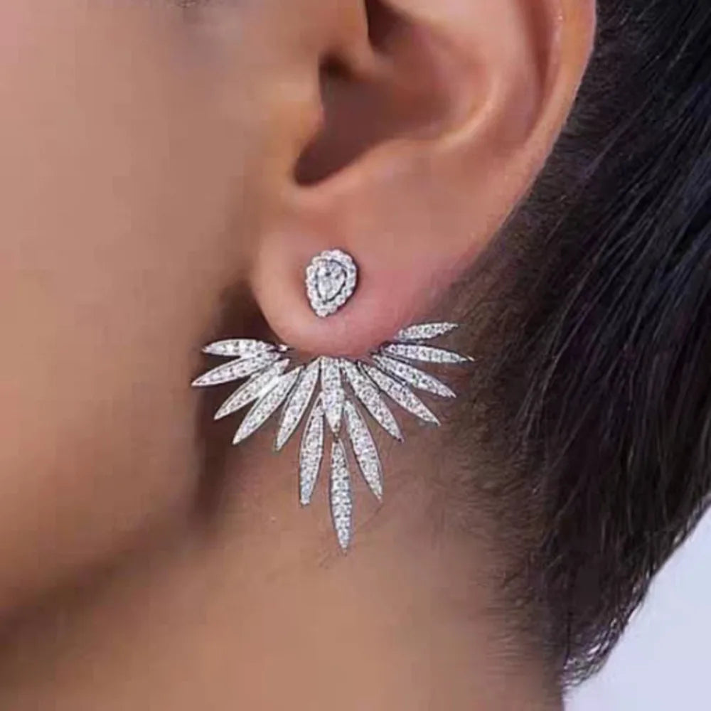 Fashion Luxury Feather Crystal Wing Symmetrical Stud Earrings Exquisite Silver Color Party Jewelry Accessories for Women-Dollar Bargains Online Shopping Australia