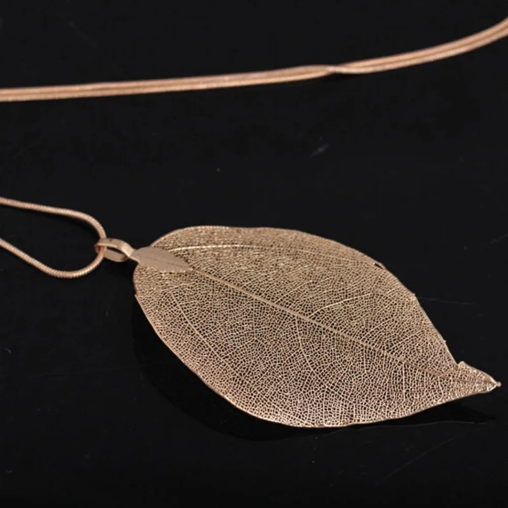 Jewelry Maxi Necklace Rose Gold Color Chain Real Leaf Charm Design Pendant Necklaces & Pendants Women-Dollar Bargains Online Shopping Australia