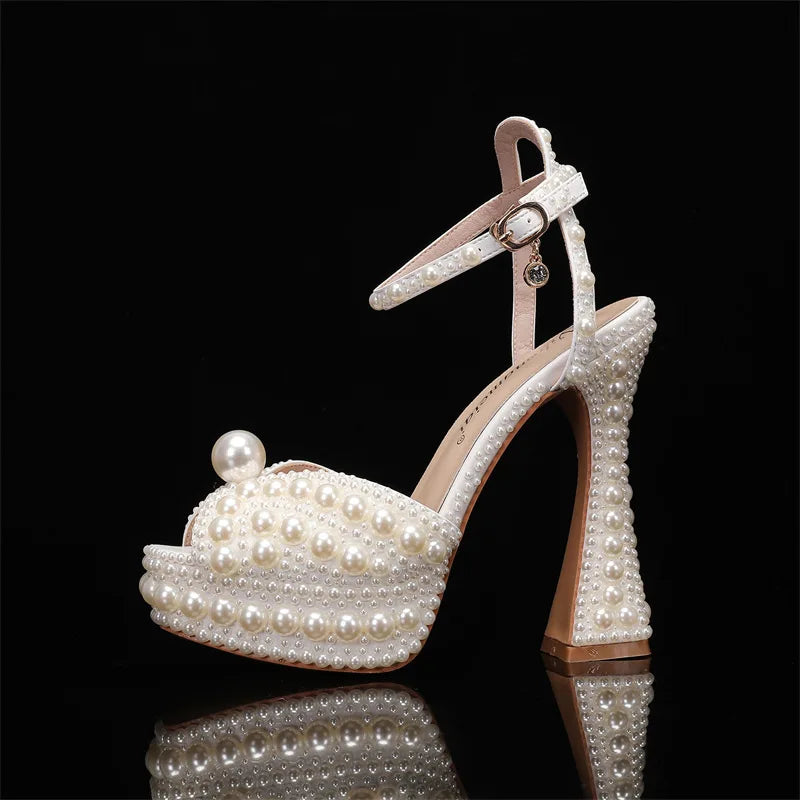 Women Sandals Fashion High Quality Wedding Shoes Women New Pearls Studs Luxury Peep Toe High Heels Buckle Woman Sandal 43-Dollar Bargains Online Shopping Australia