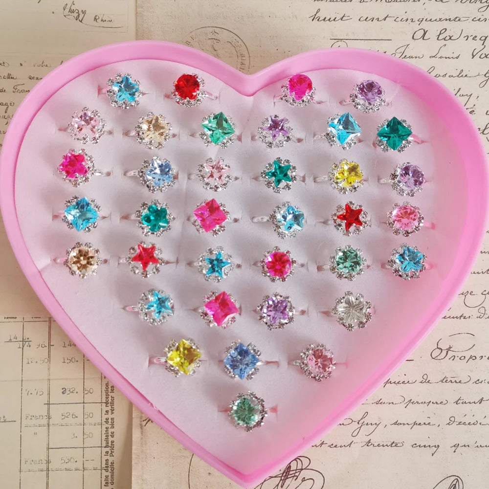 Adjustable Kids Crystal Rings Jewelry Heart Star Square Open Finger Ring For Children Girl Party Gift-Dollar Bargains Online Shopping Australia