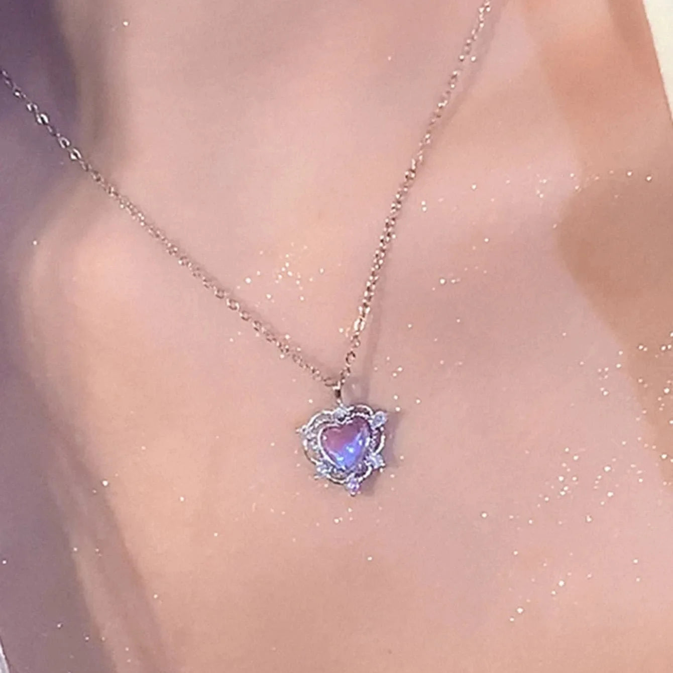 Y2K Purple Crystal Heart Pendant Necklace Women Sweet Cool Girl Punk Clavicle Chain Fashion Aesthetic Necklace-Dollar Bargains Online Shopping Australia