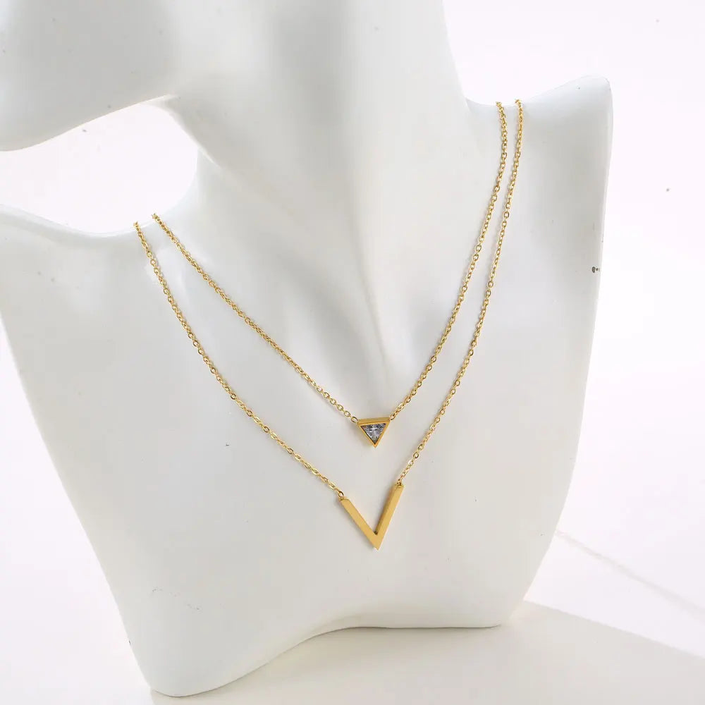 Light Luxury Elegant Delicate Geometry Pendant Charm Chain Korean Fashion Necklace For Women Stainless Steel Jewelry Set-Dollar Bargains Online Shopping Australia