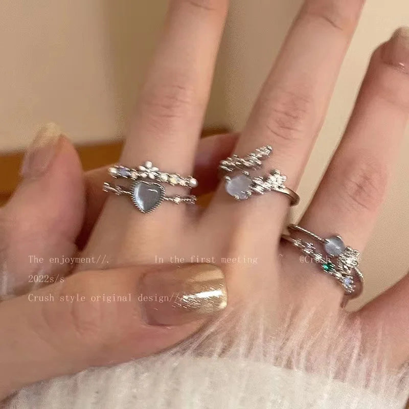 Y2K Crystal Rings Kpop Heart Adjustable Ring Irregular Geometry Punk Vintage Rings Set for Women Girls-Dollar Bargains Online Shopping Australia