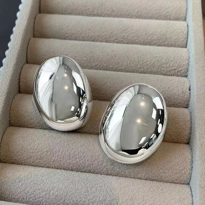 Stainless Steel Smooth Big Oval Stud Earrings for Women Exaggerated Hollow Ball Geometric Ear Buckle Earring Jewelry Gift-Dollar Bargains Online Shopping Australia