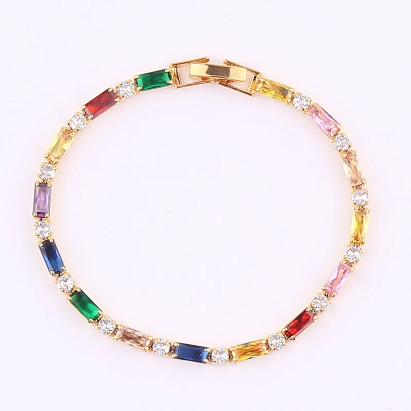 Rainbow Crystal Tennis Bracelets For Women Bracelet Set 18K Gold Silver Colorful Zirconia Femme Bridal Wedding Jewelry-Dollar Bargains Online Shopping Australia