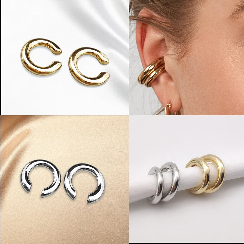 Gold Silver Ear Cuff Without Piercing Ear Clips Earrings For Women Trendy Earring Fake Cartilage Earrings Clip-Dollar Bargains Online Shopping Australia