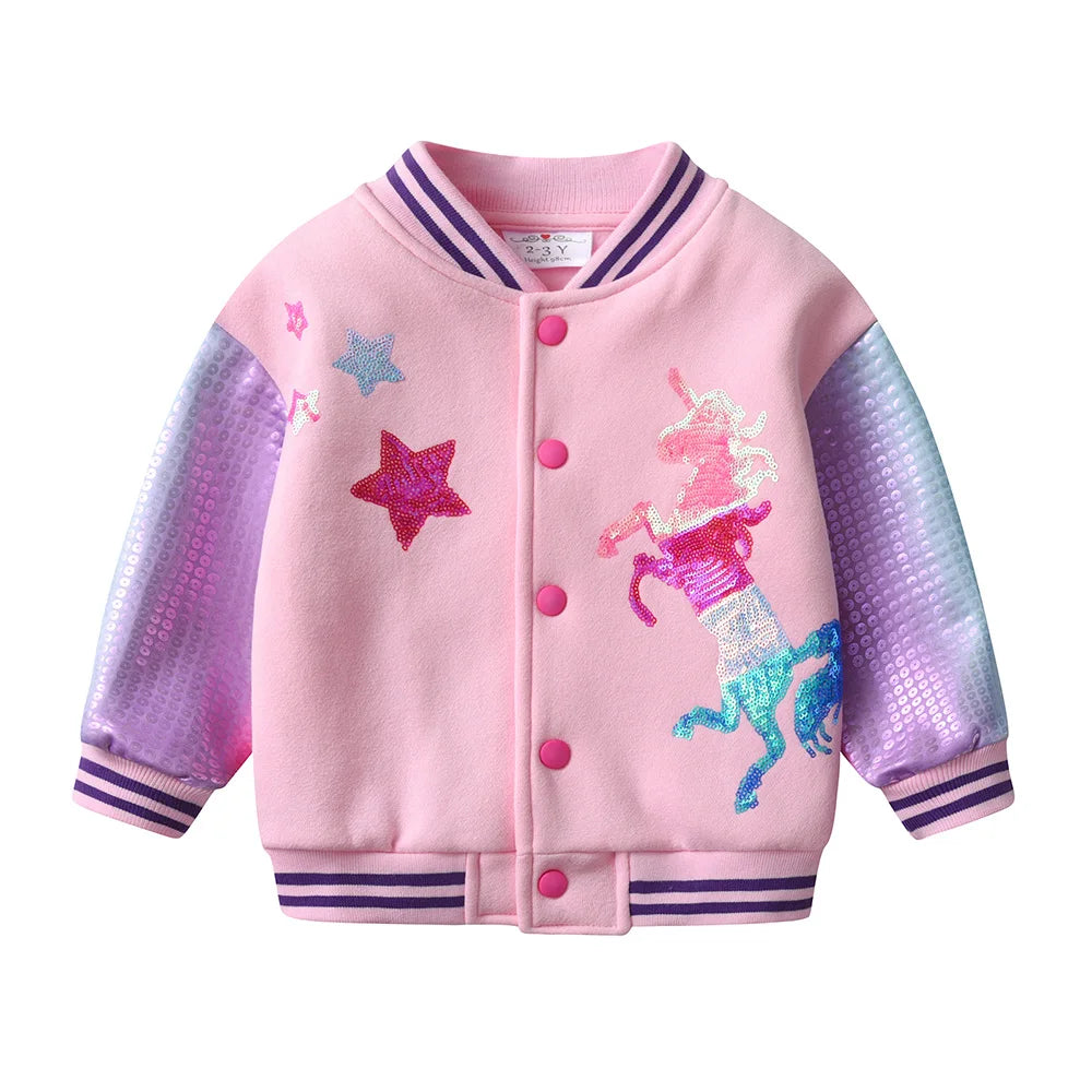 Kids Autumn Winter Thick Jacket and Coat Girls Unicorn Sequined Appliqued Pink Outwear Kids Cotton Casual Sport Jackets-Dollar Bargains Online Shopping Australia