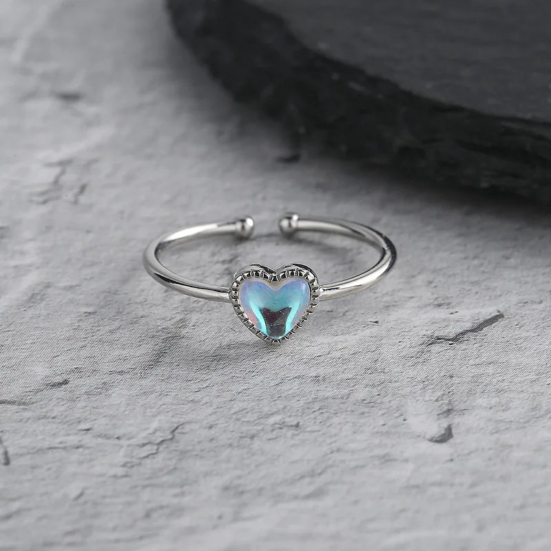 Whale Tale Mermaid Blue Green Leaf Silver Color Finger Rings Stackable Moon Stone Women Jewelry-Dollar Bargains Online Shopping Australia