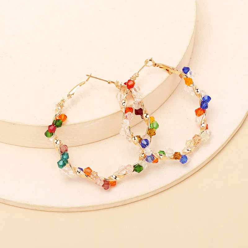 Colorful Crystal Hoop Earrings for Women New Fashion Big Round Circle Statement Earrings Wedding Party Bohemian Jewelry-Dollar Bargains Online Shopping Australia