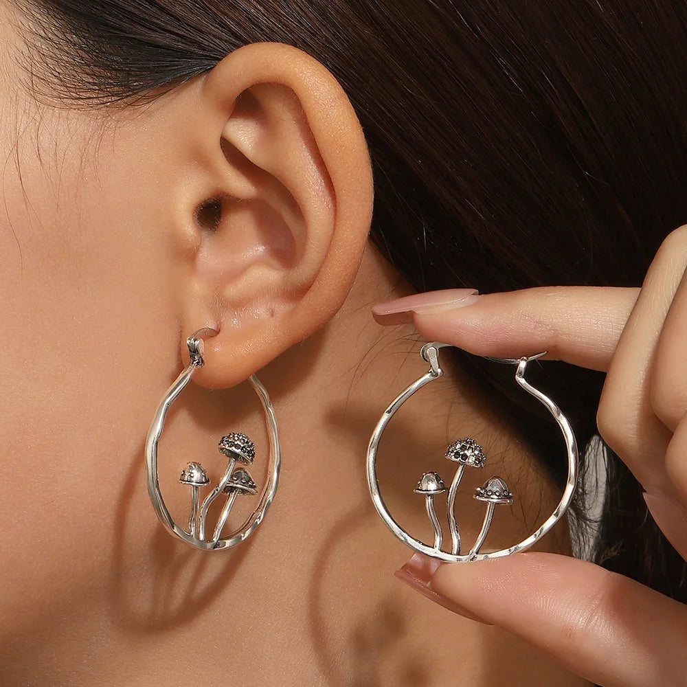 Vintage Bohemian Style Gothic Mushroom Decorative Hoop Earrings Niche Alloy Jewellery Creative Gifts for Women Girls-Dollar Bargains Online Shopping Australia