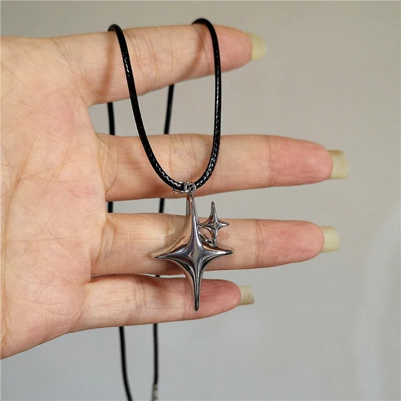 Vintage Goth 90s Silver Color Spiral Vortex Pendant Leather Rope Chain Necklace For Women Men Y2K Aesthetic Jewelry Accessories-Dollar Bargains Online Shopping Australia