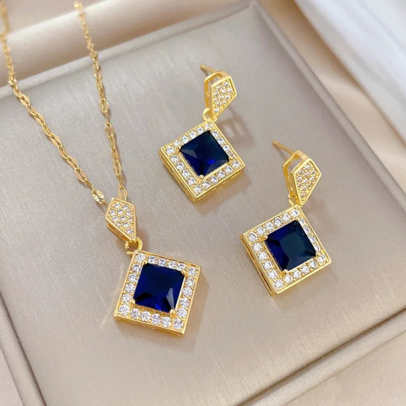 Exquisite Geometry Square Necklace Earrings Bracelet Jewelry Set Charm Ladies Jewelry Fashion Bridal Accessory Set Romantic Gift-Dollar Bargains Online Shopping Australia