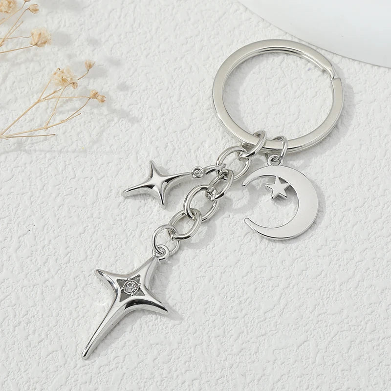 Y2K Keychains Star Moon Metal Key Rings For Women Men Friendship Gift Handbag Decoration Handmade Jewelry-Dollar Bargains Online Shopping Australia