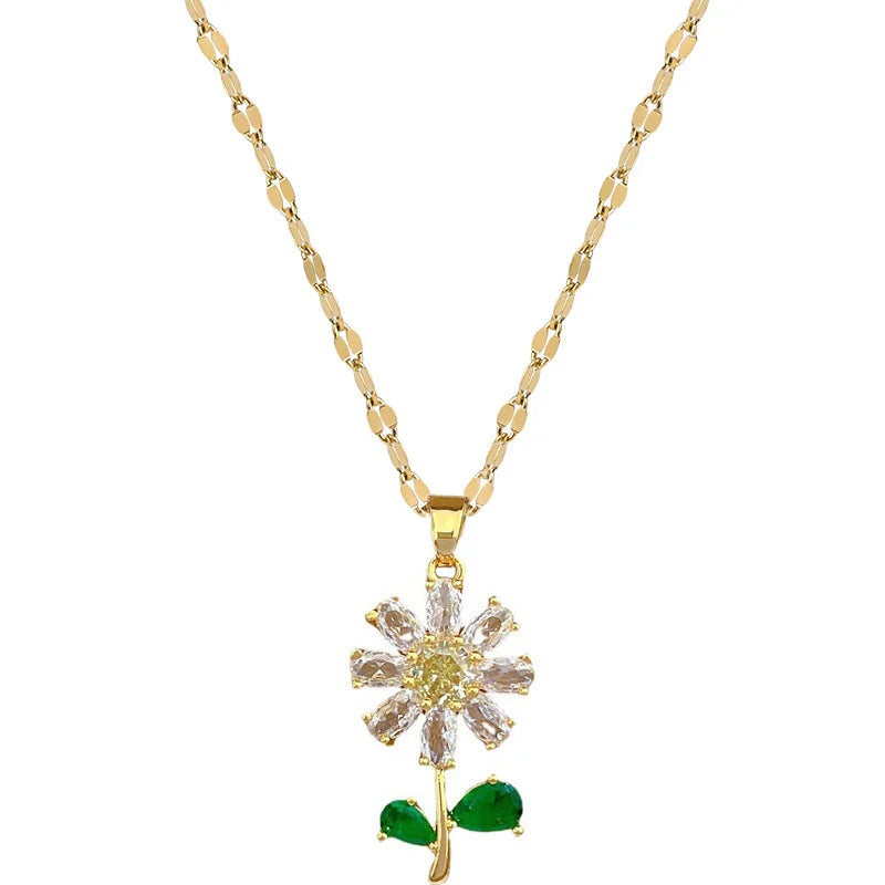 Women's Jewelry Set Shiny Zircon Green Leaf Flower Pendant Necklace Earrings Set Suitable for Daily Wear-Dollar Bargains Online Shopping Australia