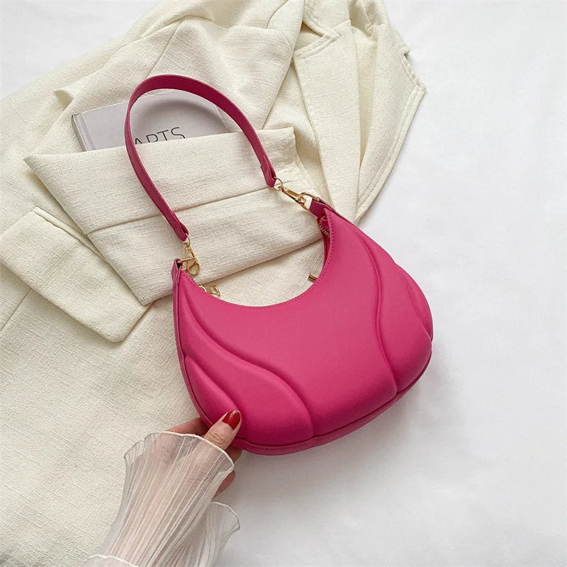 Retro Solid Color Shoulder Bag PU Leather Handbags for Women Simple Ladies Underarm Bag Designer Hobos Saddle Crescent Chic Bag-Dollar Bargains Online Shopping Australia