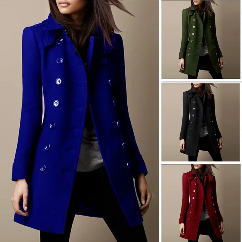 Streetwear Women Jackets Double-breasted Ladies Loose Wool Overcoat Elegant Lapel Solid Pocketed Coats-Dollar Bargains Online Shopping Australia