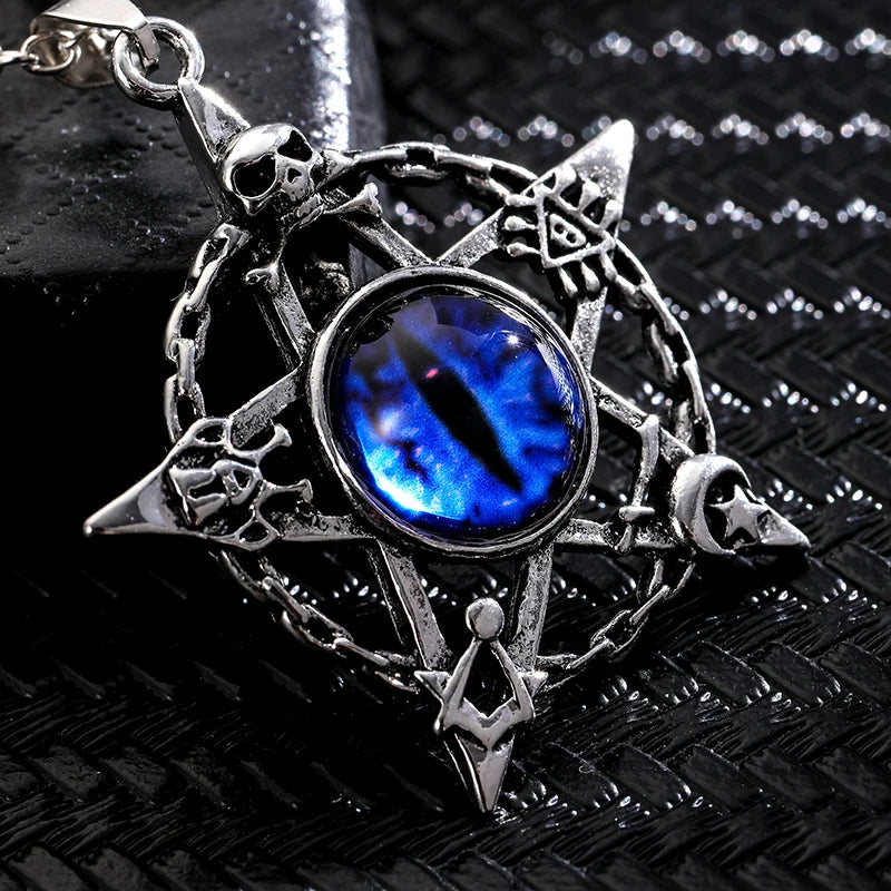 Pentagram shape Devil's Eye Pendant Necklace For Men And Women Punk Retro Non Adjustable Metal Collar Trending Jewelry Gifts-Dollar Bargains Online Shopping Australia