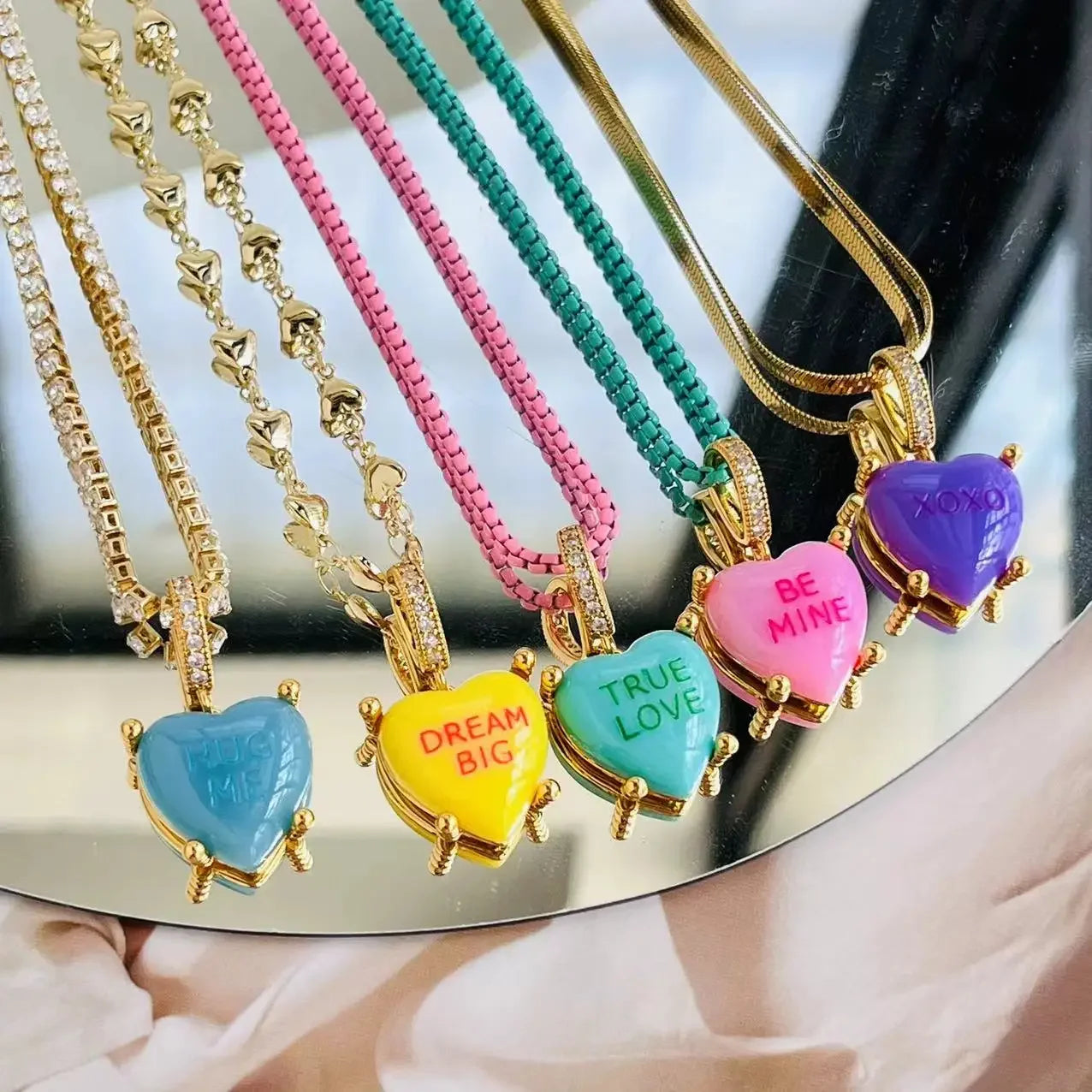 Colorful Heart Pendant Trendy English Words Resin Love Heart Zircon Charm Clavicle Chains Necklace for Women Y2K Fashion Jewelry-Dollar Bargains Online Shopping Australia