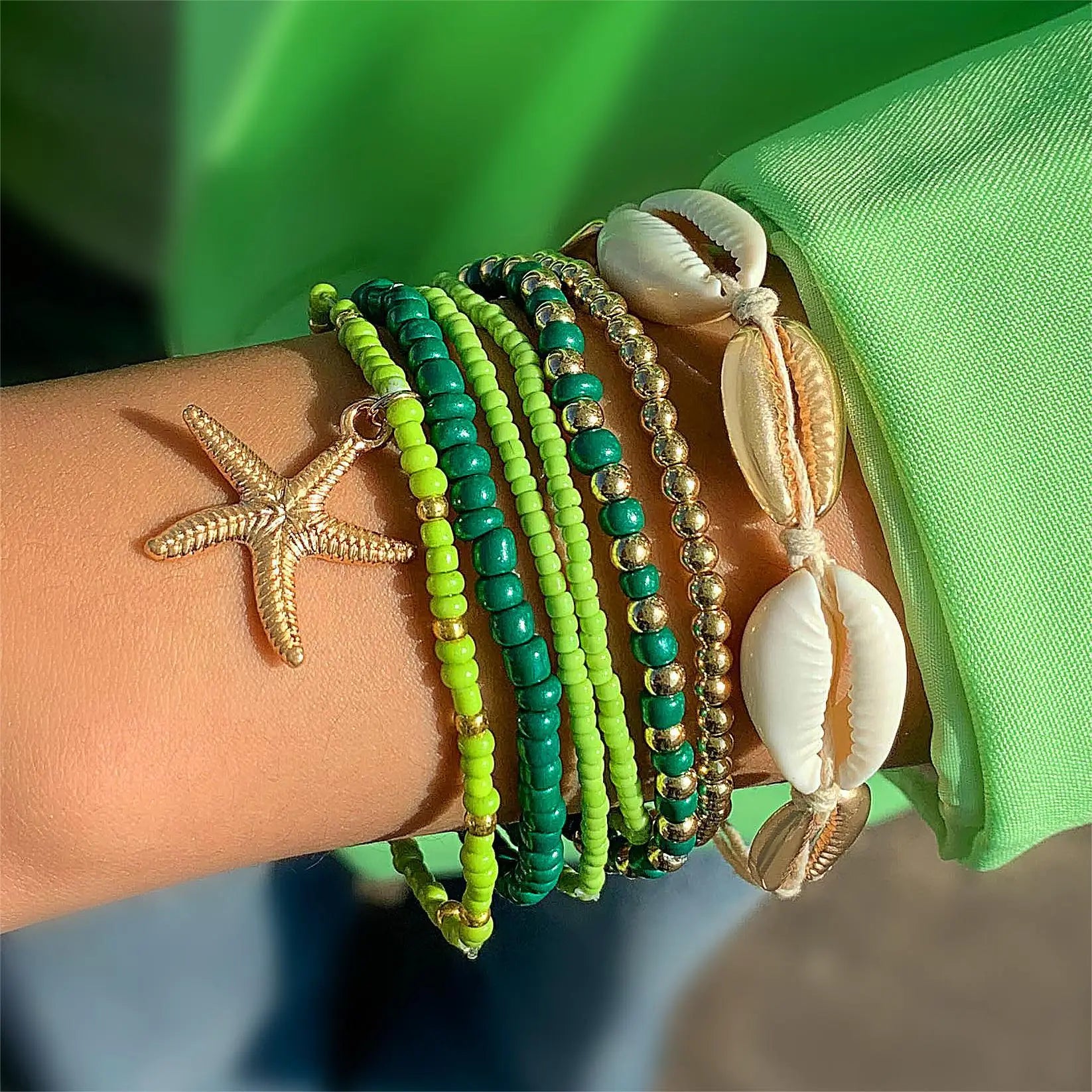 Bohemia Shell Starfish Bracelet Set Women Sand Beach Multilayer Bracelet Jewelry Party 7pcs/set-Dollar Bargains Online Shopping Australia