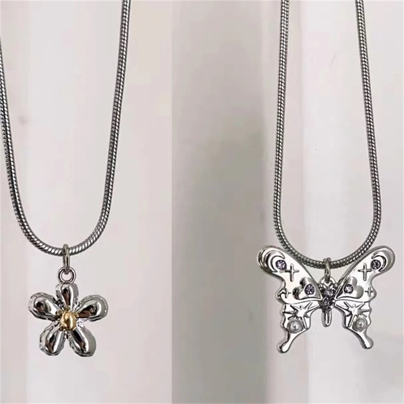 Flower Star Butterfly Pendant Necklaces for Women Vintage Elegant Snake Chains Necklace Y2K Jewelry-Dollar Bargains Online Shopping Australia