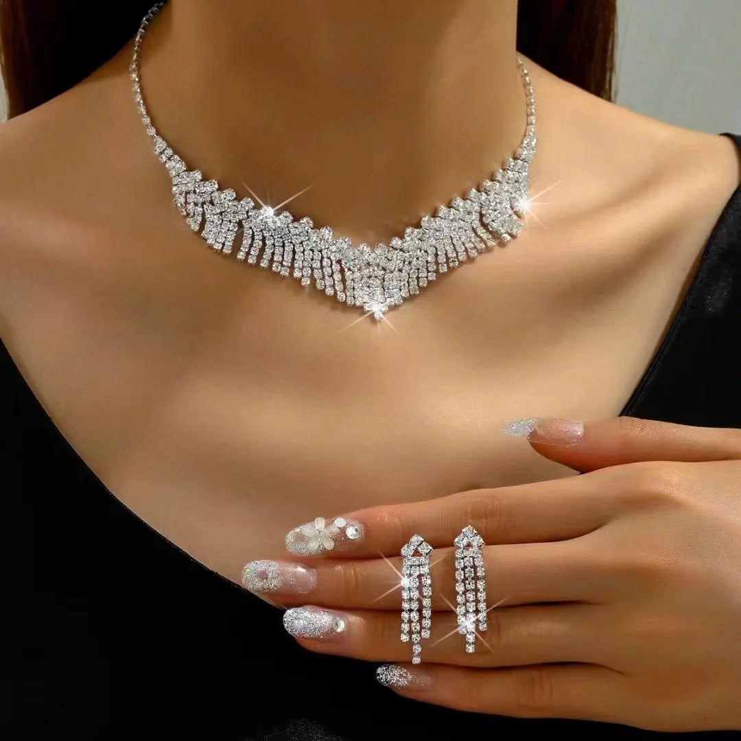 Sparkling Silver Color Crystal Collar Chain Choker Necklace Bridal Women Wedding Party Diamante Rhinestone Choker Jewelry Gifts-Dollar Bargains Online Shopping Australia