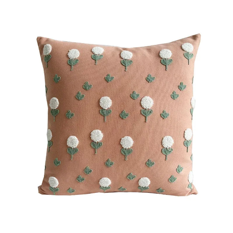 Nordic Style Flower Loop Tufted Cushion Cover Pink Plant Embroidered Decorative Pillows for Sofa Home Bedside Pillowcase-Dollar Bargains Online Shopping Australia