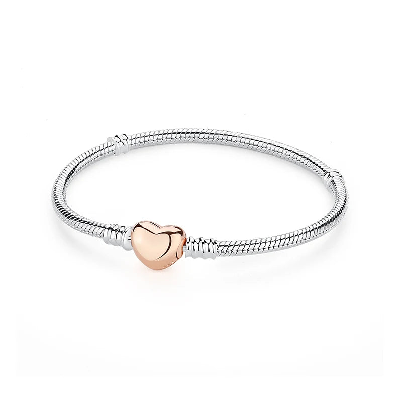 Silver Bracelets Bangles Crystal Ball Love Heart Clasp Beads Charms Moments Bracelet For Women DIY Jewelry-Dollar Bargains Online Shopping Australia