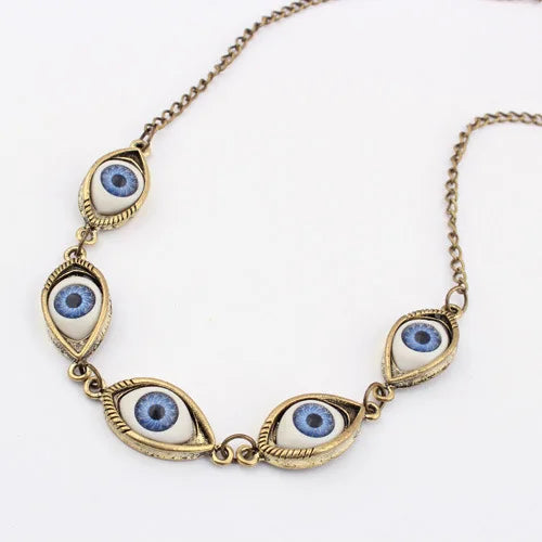 Punk Evil Eye Necklaces Blue Eyeball Connect Exaggeration Multiple Dense Evil Eyes Necklace-Dollar Bargains Online Shopping Australia