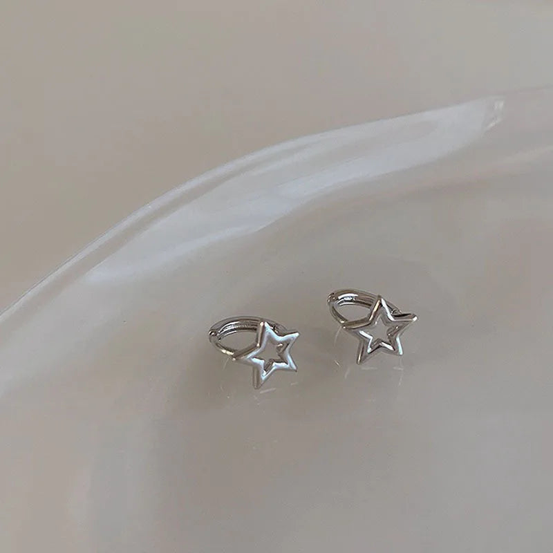 Silver Color Plated Hollow Star Hoop Earring For Women Fashion Vintage Accessories Aesthetic Jewelry Gift-Dollar Bargains Online Shopping Australia