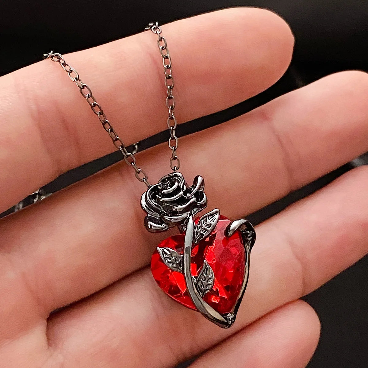 Gothic Rose Red Love Necklace Women's Y2K Grunge Jewelry Dainty Silver Color Tonebloody Human Heart Pendant Personalized Gifts-Dollar Bargains Online Shopping Australia