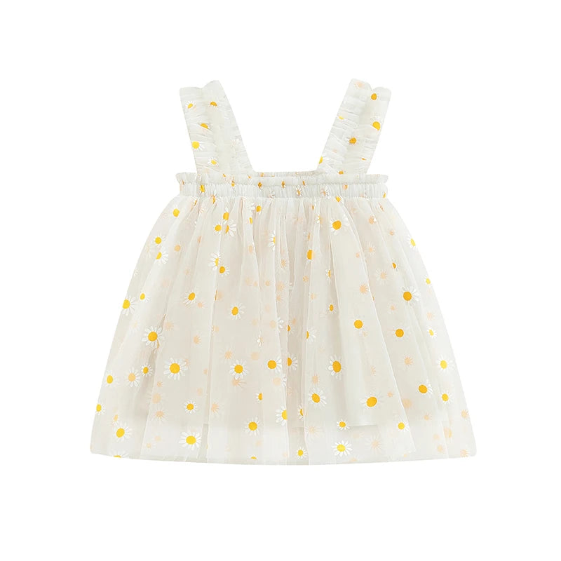 Toddler Dress Kids Girls Party 2023 Summer Sleeveless Daisy Floral Tutu Dress Layered Tulle Dress Princess Birthday Dresses-Dollar Bargains Online Shopping Australia