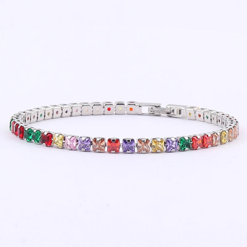 Rainbow Crystal Tennis Bracelets For Women Bracelet Set 18K Gold Silver Colorful Zirconia Femme Bridal Wedding Jewelry-Dollar Bargains Online Shopping Australia