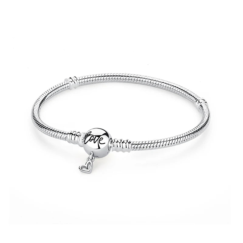 Silver Bracelets Bangles Crystal Ball Love Heart Clasp Beads Charms Moments Bracelet For Women DIY Jewelry-Dollar Bargains Online Shopping Australia