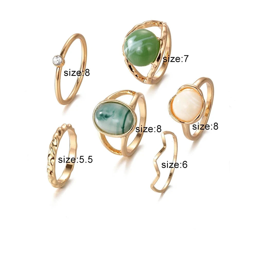 Elegant Emerald White Rings Set for Women Vintage Crystal Geometric Finger Ring Fashion Jewelry-Dollar Bargains Online Shopping Australia