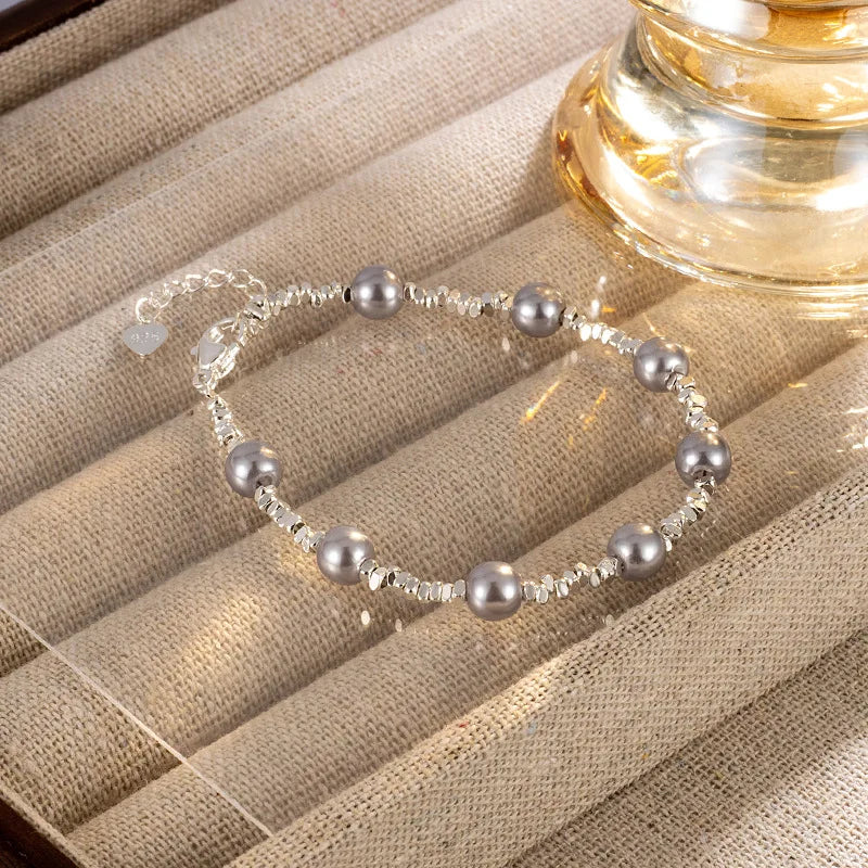 Silver Geometric Bead Pearl Punk Irregular Asymmetric Adjustable Bracelet For Woman Girl Fashion Jewelry-Dollar Bargains Online Shopping Australia