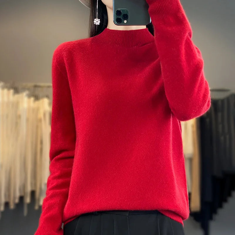 Wool Sweater Women's Loose Half Turtleneck Pullover Spring and Autumn Basic Style Simple Bottoming Top-Dollar Bargains Online Shopping Australia