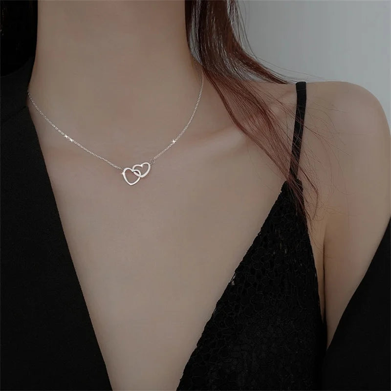 Love Heart Silver Necklace For Women Elegant Fashion Punk Party Pendant Chain Birthday Gift Sweet Accessories Charm Jewelry-Dollar Bargains Online Shopping Australia