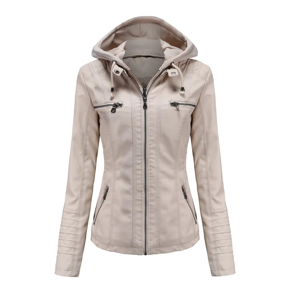 Plus Size Women Hooded Leather Jacket Removable Leather Jacket-Dollar Bargains Online Shopping Australia