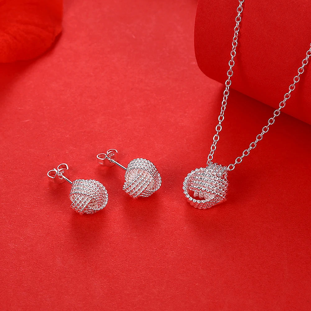 925 Sterling Silver Pretty Ball Necklace Stud Earrings for Woman Jewelry Sets Fashion Party Wedding Accessories Gifts-Dollar Bargains Online Shopping Australia