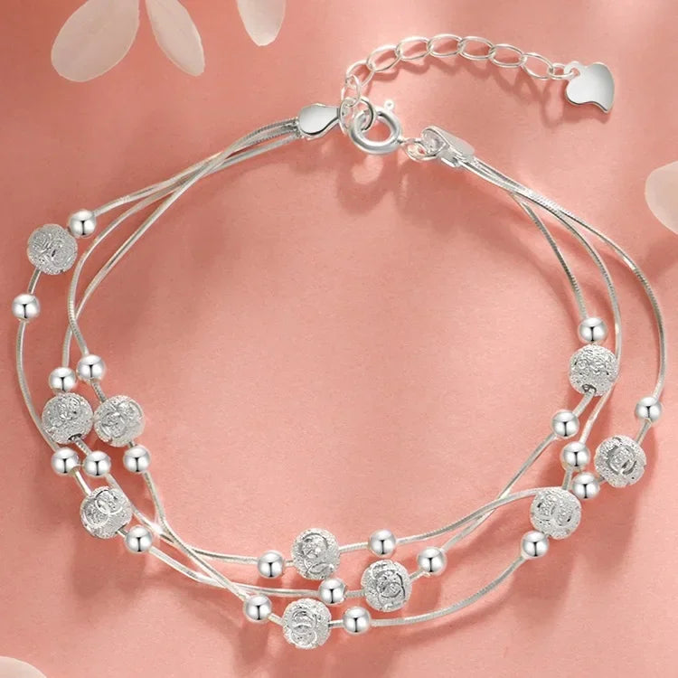 Silver Lucky Beads Ball Chain Bracelet for Women Luxury Fashion Party Wedding Bling Jewelry Lovers Gift Charms-Dollar Bargains Online Shopping Australia