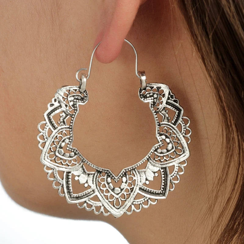 Vintage Antique Silver Color Carving Drop Earrings for Women Ethnic Alloy Piercing Dangle Earrings Jewelry-Dollar Bargains Online Shopping Australia