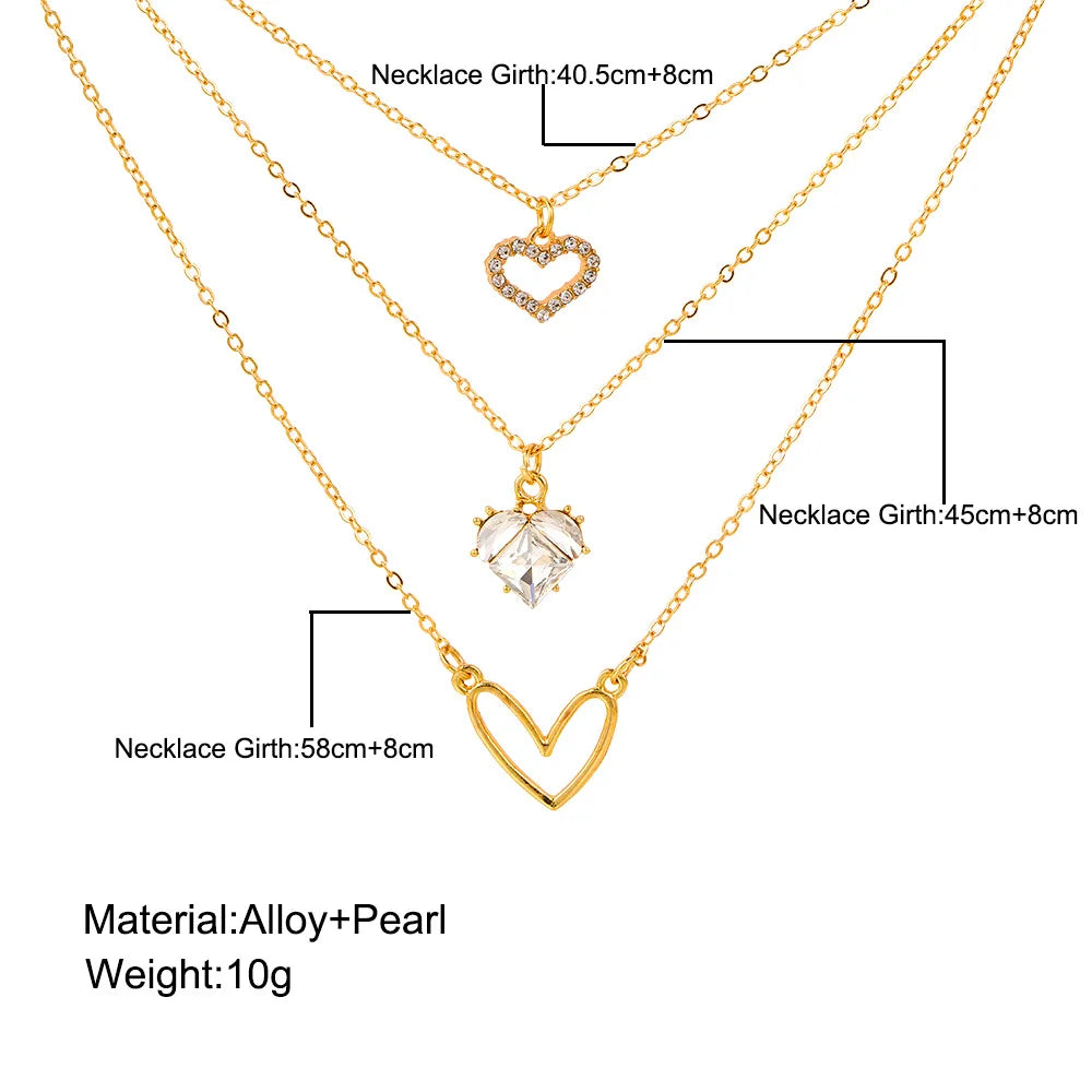 Crystal Zircon Heart Star Charm Layered Pendant Necklace Set for Women Charms Fashion Square Rhinestone Female Vintage Jewelry-Dollar Bargains Online Shopping Australia