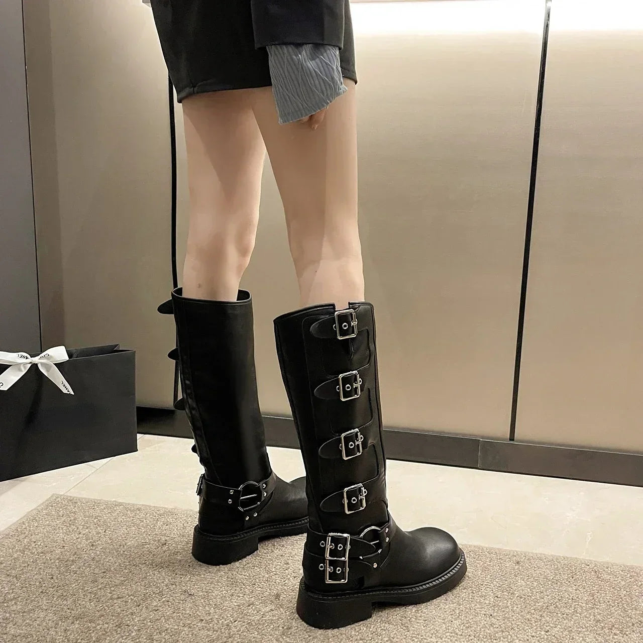 Woman Boots Knee High Platform Elegant Low Heel Trend Punk Gothic New Rock Leather Fashion Women's Shoes Motorcycle Footwear-Dollar Bargains Online Shopping Australia