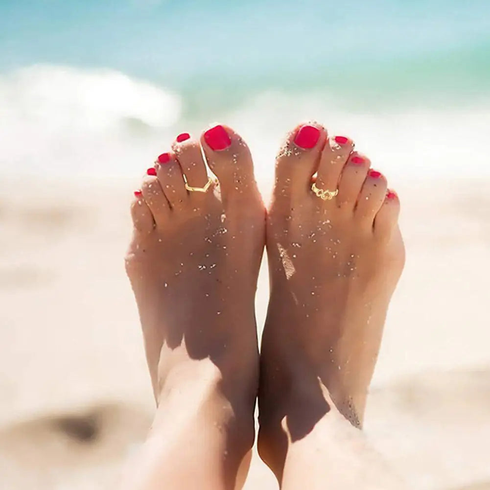 12pcs Adjustable Toe Rings For Women Girls Simple Beach Open Toe Set Cute Heart Feather Summer Toe Foot Jewelry-Dollar Bargains Online Shopping Australia