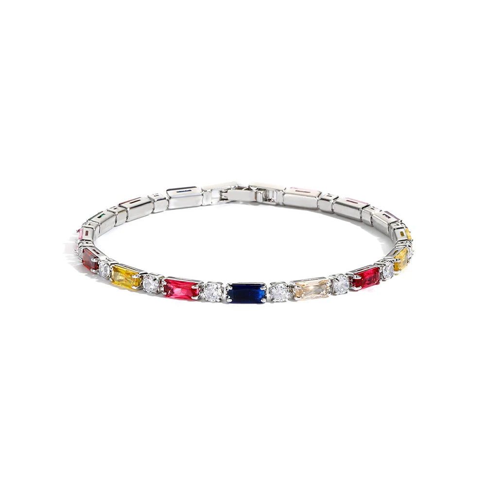 Rainbow Crystal Tennis Bracelets For Women Bracelet Set 18K Gold Silver Colorful Zirconia Femme Bridal Wedding Jewelry-Dollar Bargains Online Shopping Australia